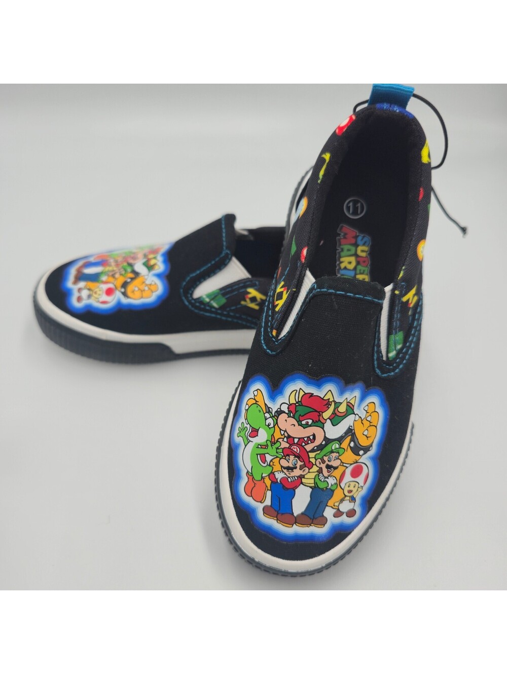 NEW Ground Up Super Mario Bros Kids Slip-On Sneakers Black Size 11